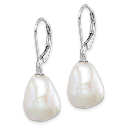 Sterling Silver 11-12mm Keshi Freshwater Cultured Pearl Dangle Earrings