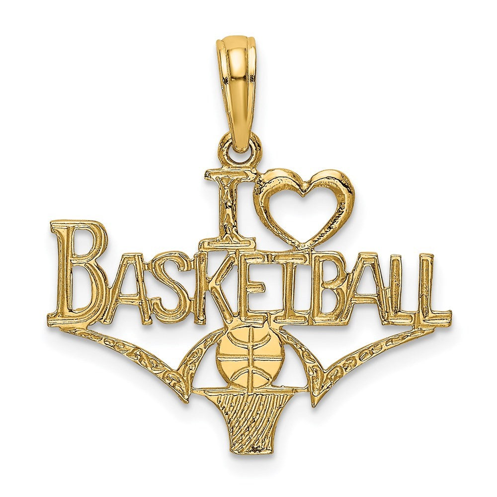 14k Yellow Gold I HEART BASKETBALL w/Ball and Net Charm
