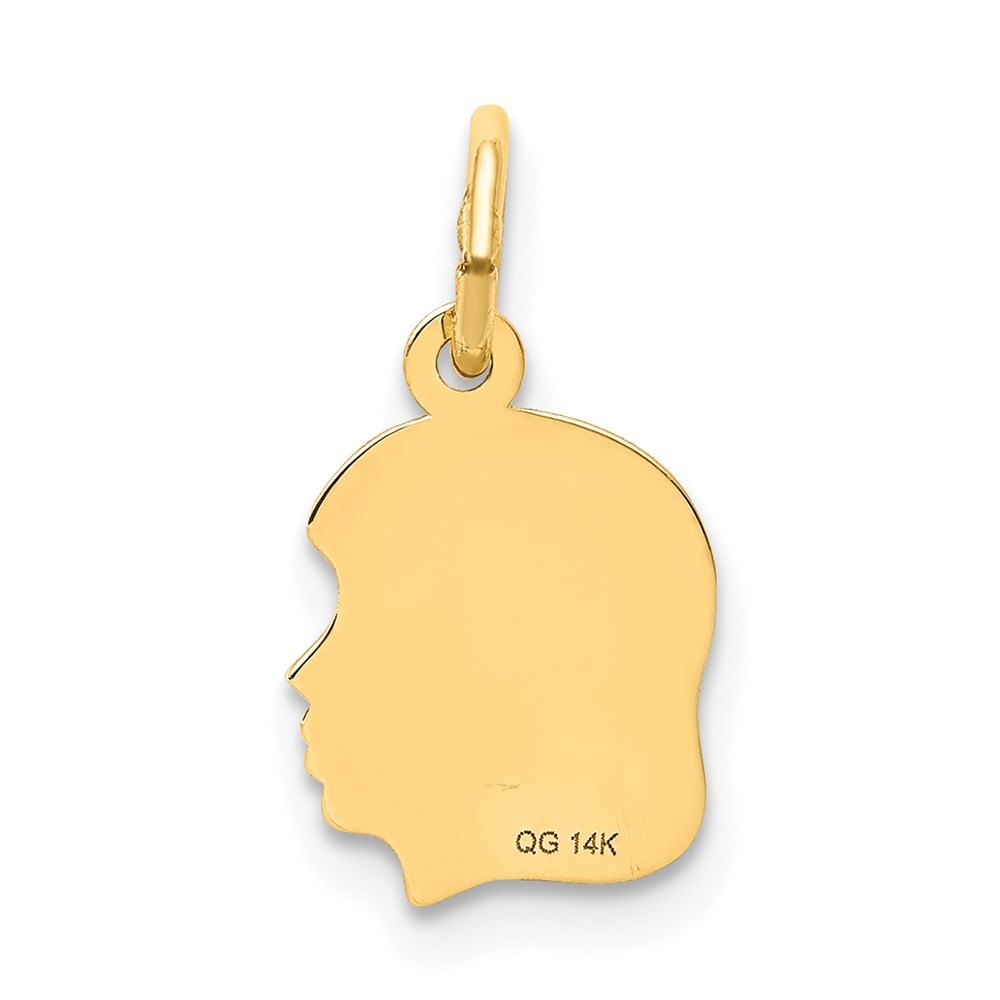 14k Yellow Gold .018 Depth Engravable Girl Head Charm