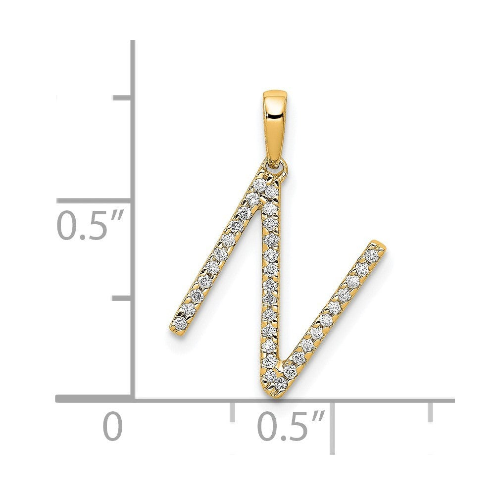 14k Yellow Gold Diamond Letter N Initial Pendant