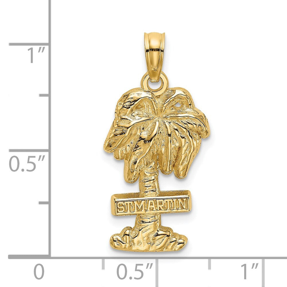 14k Yellow Gold 2-D ST. MARTIN On Palm Tree Charm Pendant for Women
