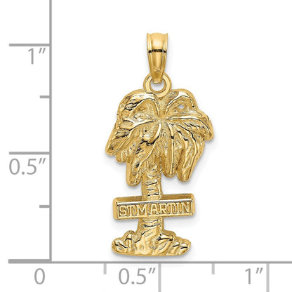 14k Yellow Gold 2-D ST. MARTIN On Palm Tree Charm Pendant for Women