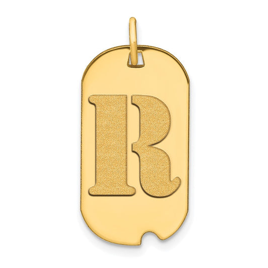 14k Yellow Gold Polished Letter R Initial Dog Tag Pendant for Women