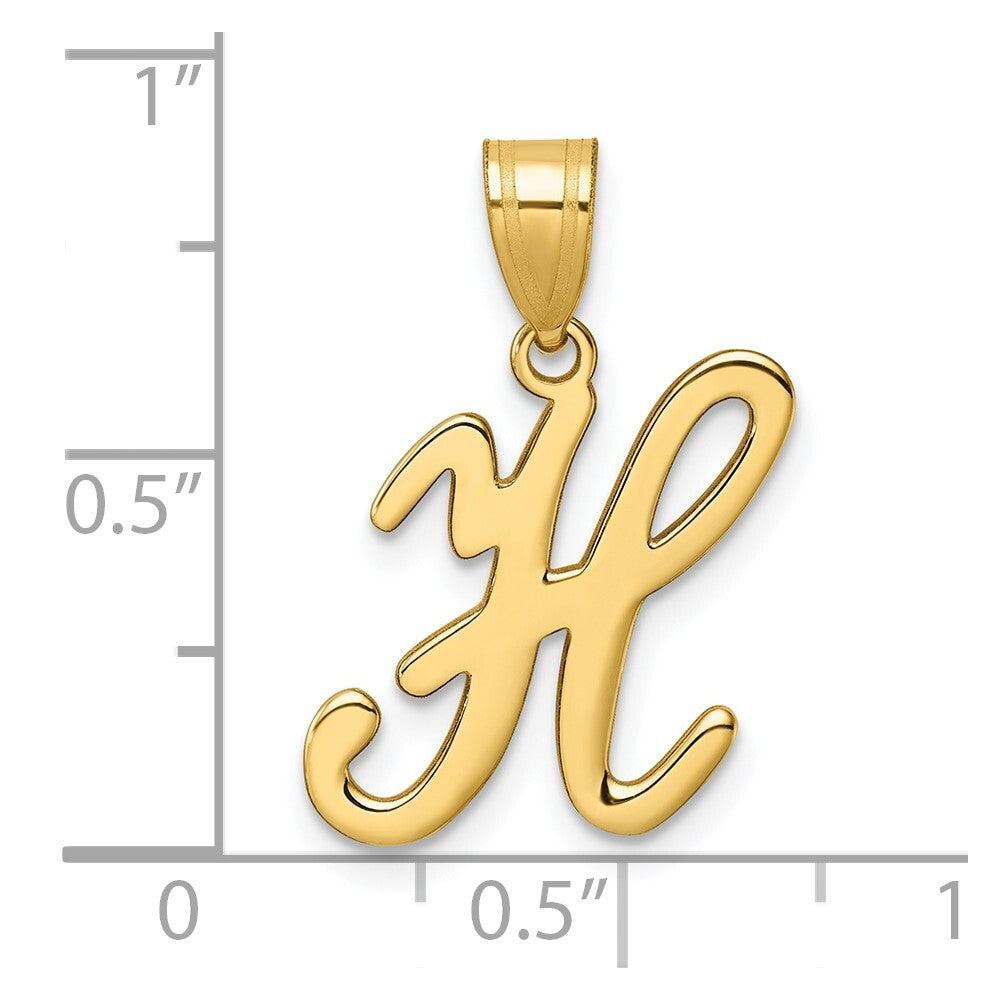 14k Yellow Gold Script Letter H Initial Pendant for Women