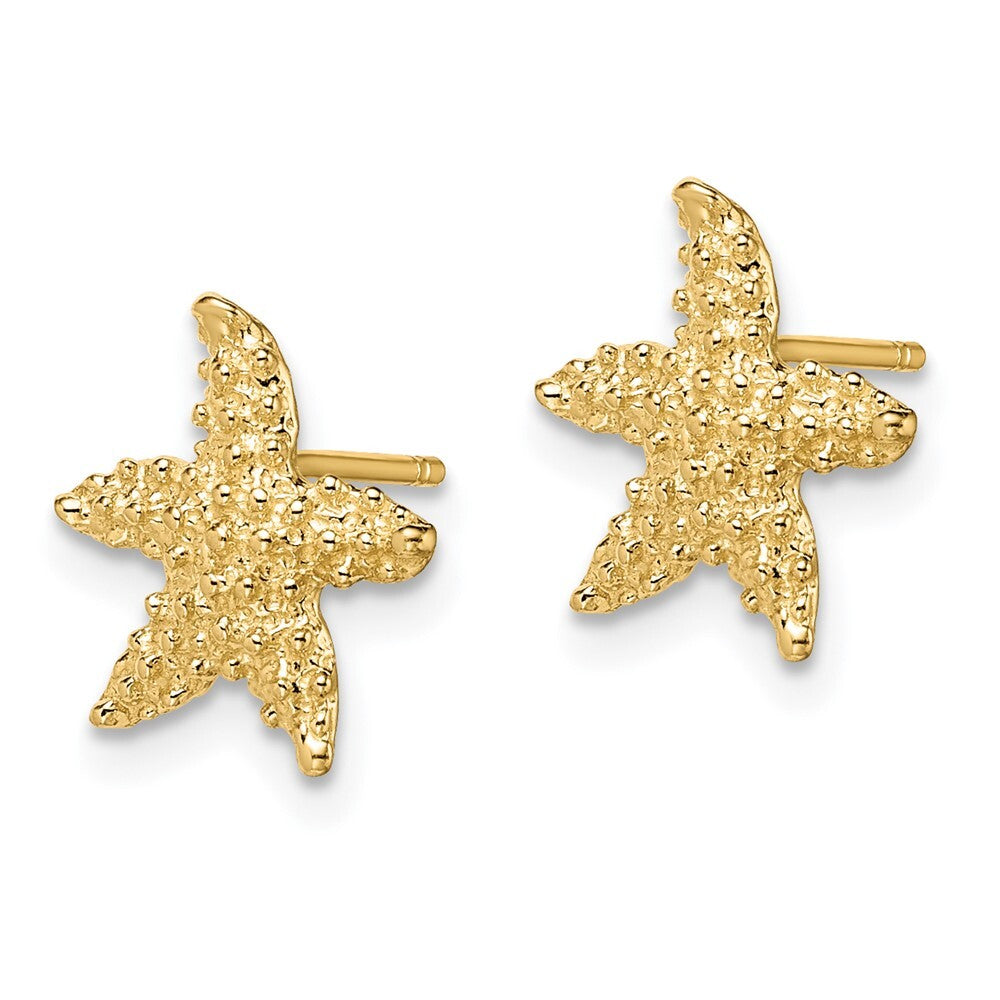 14k Yellow Gold Textured Starfish Stud Earrings Gift for Women