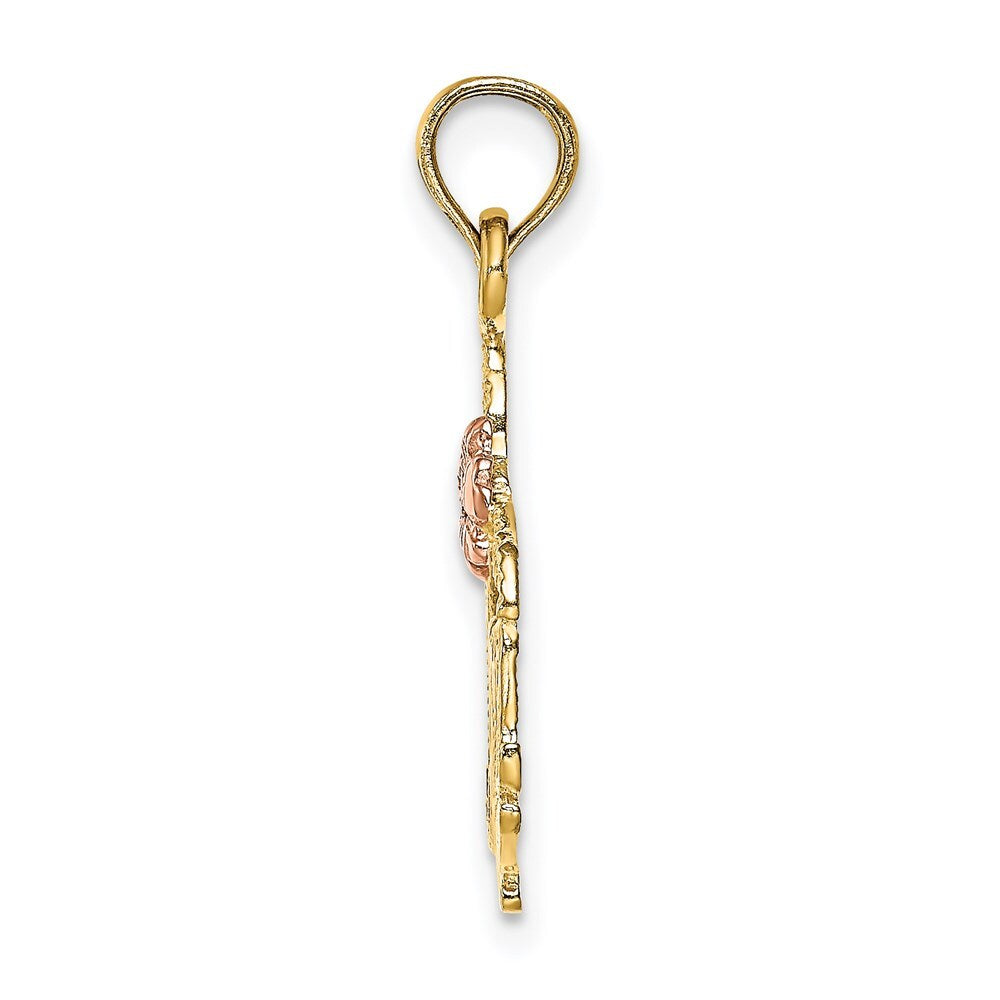 14k Two-tone Gold Polished MOM and Flower Pendant for Women