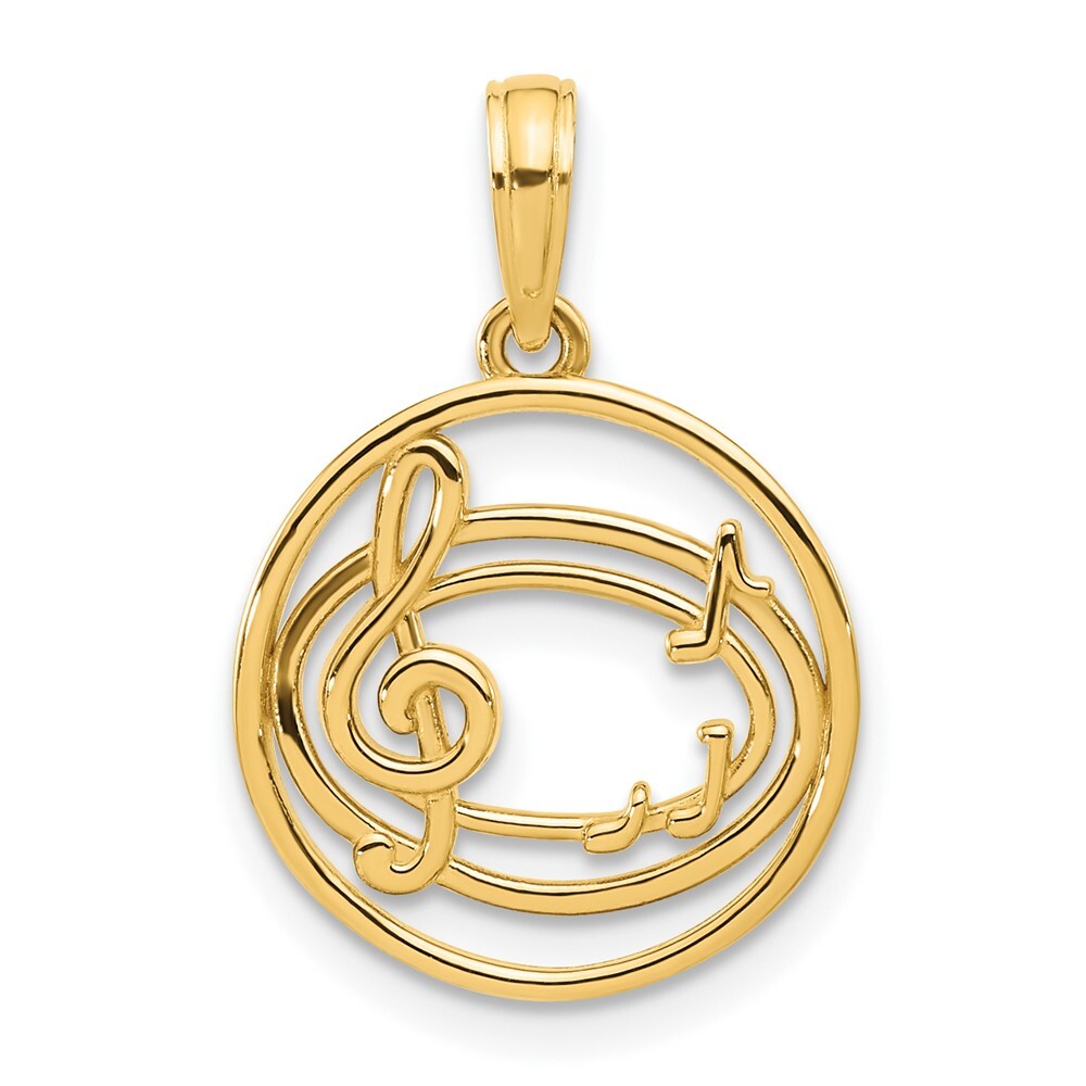 14k Yellow Gold Polished Music Notes in Circle Pendant for Women