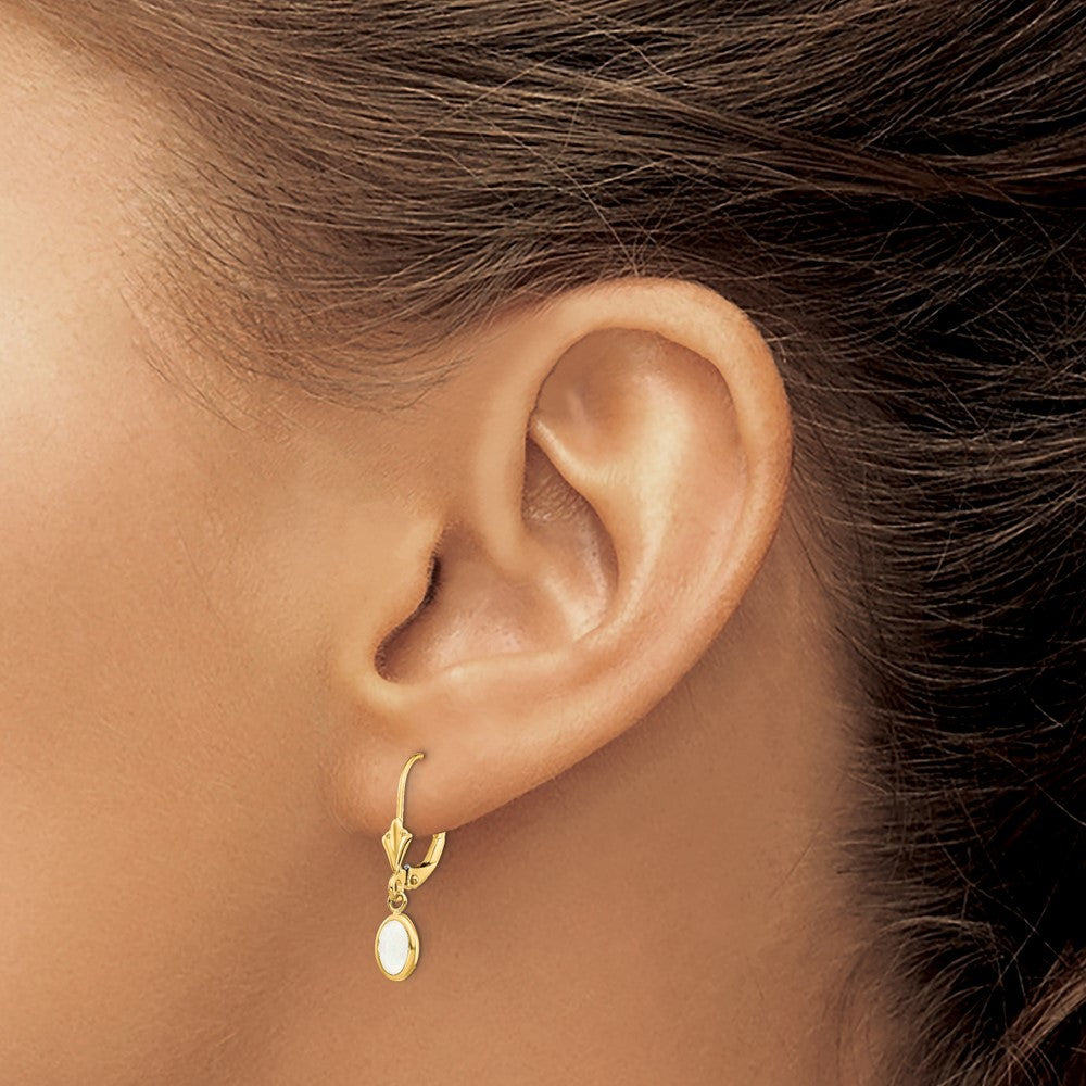 14k Yellow Gold 6x4 Oval Bezel Opal Drop Dangle Earrings