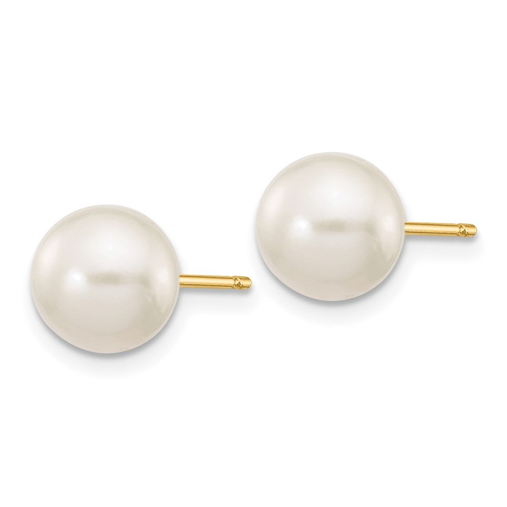 14k Yellow Gold 7-8mm White Round Freshwater Cultured Pearl Stud Earrings