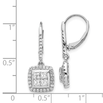 14k White Gold Diamond Cluster Leverback Drop & Dangle Earrings
