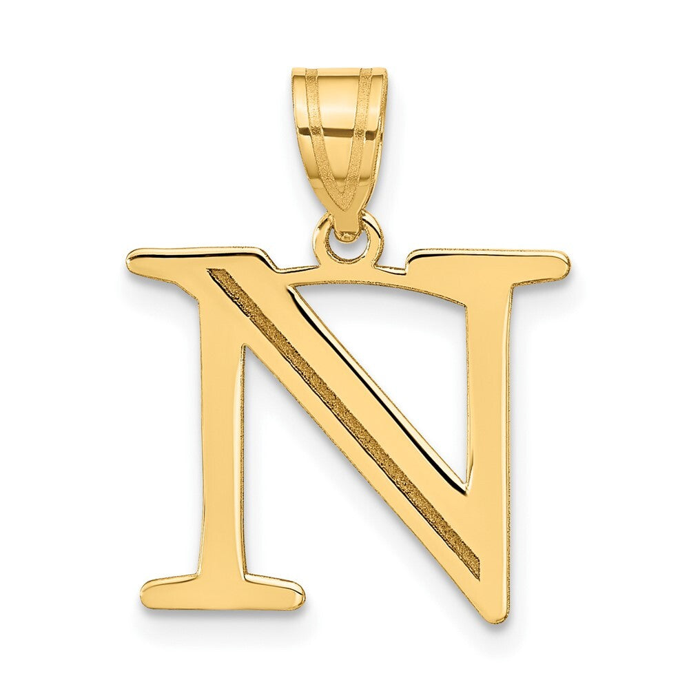 14k Yellow Gold Polished Etched Letter N Initial Pendant for Women