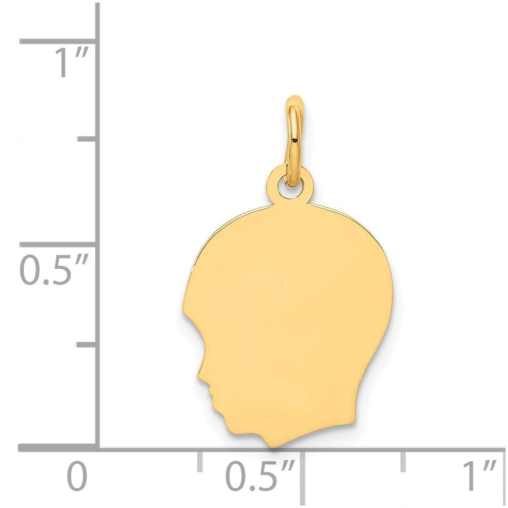 14k Yellow Gold Plain Medium .035 Gauge Facing Left Boy Head Charm Pendant