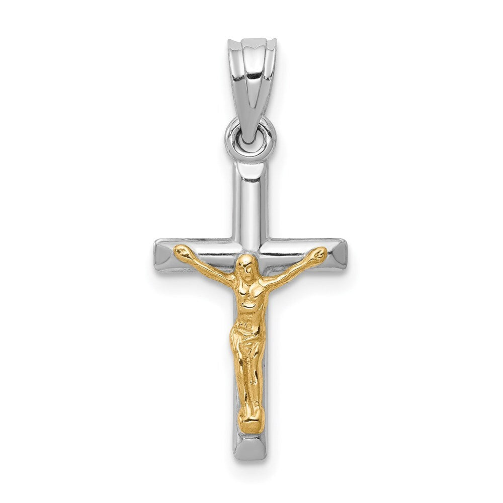 14k Two-tone Gold Hollow Crucifix Charm Pendant for Women