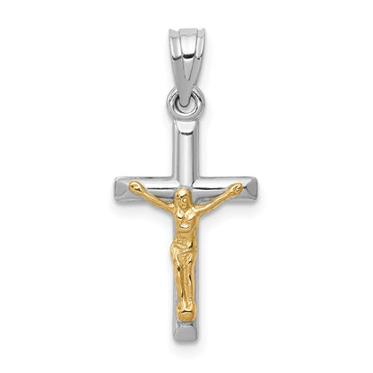 14k Two-tone Gold Hollow Crucifix Charm Pendant for Women