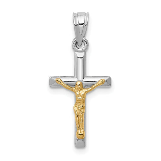 14k Two-tone Gold Hollow Crucifix Charm Pendant for Women
