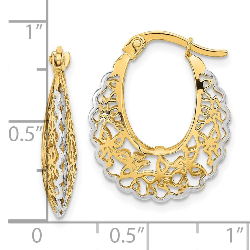 14k Yellow Gold Rhodium-plated Polished Filigree Hoop Earrings Gift for Women