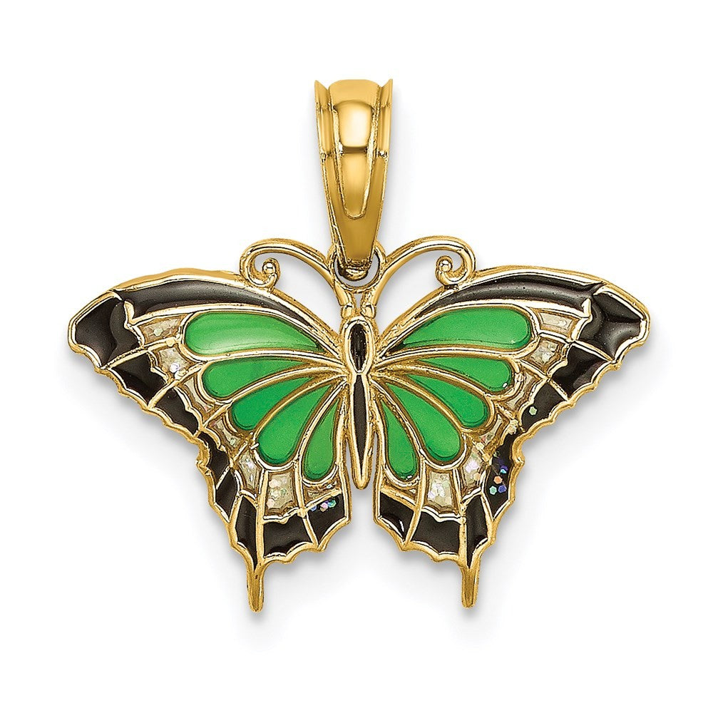 14k Yellow Gold Small Green Enameled Butterfly Charm