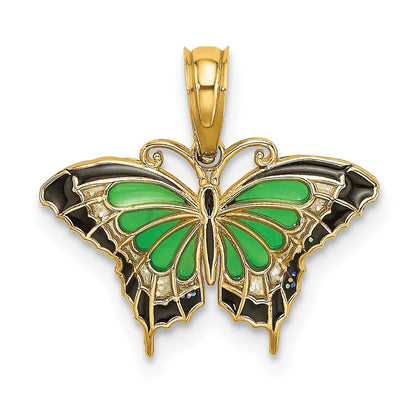 14k Yellow Gold Small Green Enameled Butterfly Charm