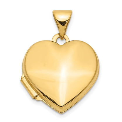 14k Yellow Gold Plain 15mm Heart Locket Pendant for Women