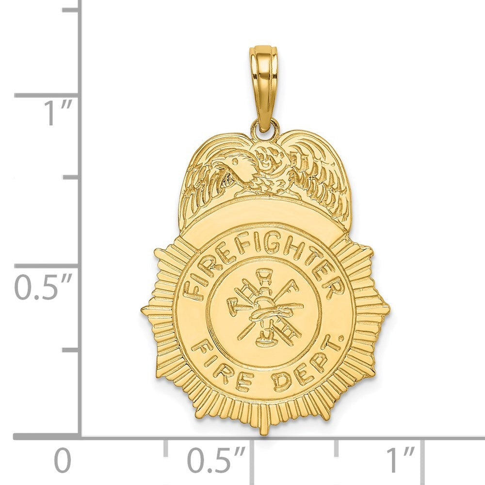 14k Yellow Gold FIREFIGHTER FIRE DEPT. Badge Charm Pendant for Women