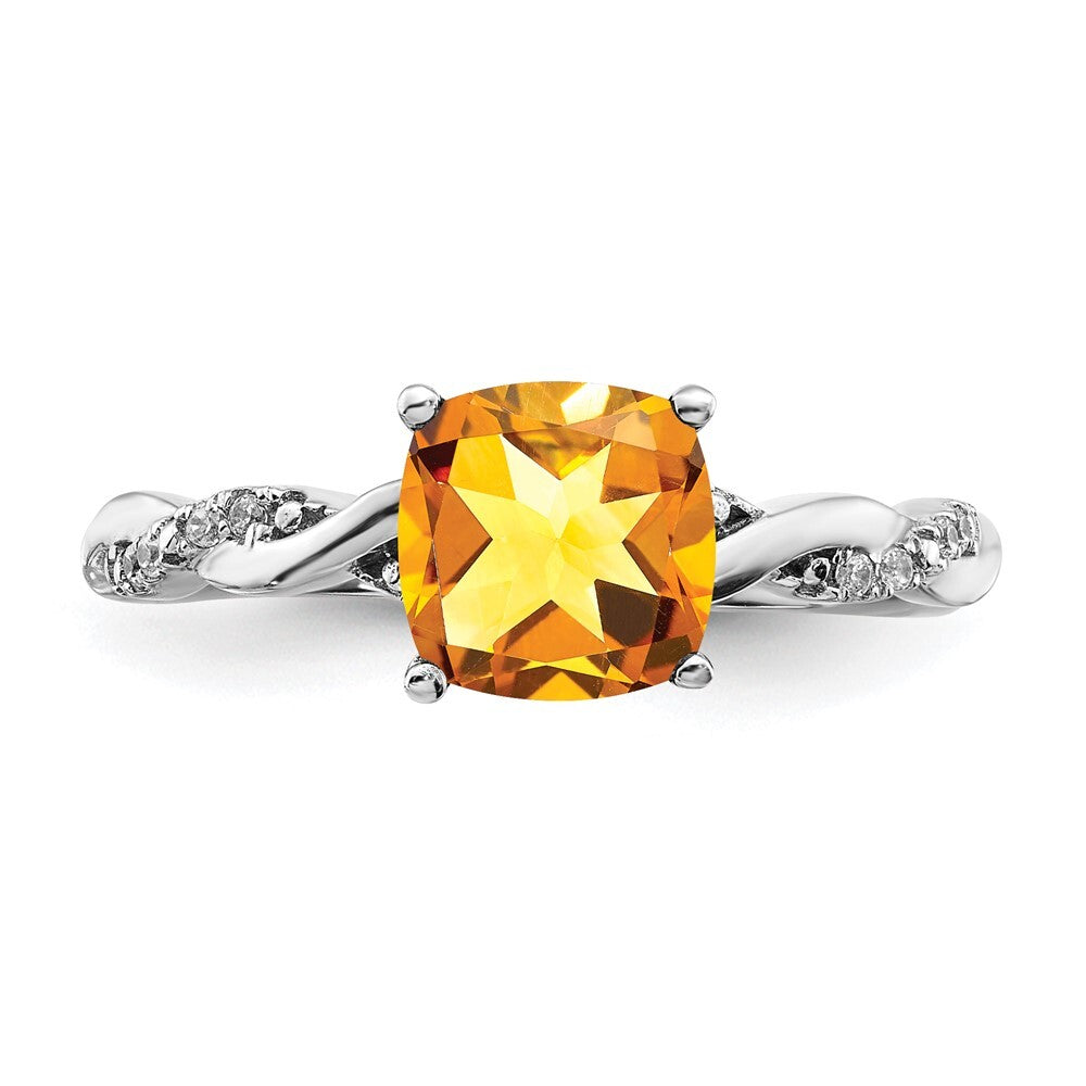 Sterling Silver Rhodium-plated Citrine and Diamond Ring Size 7