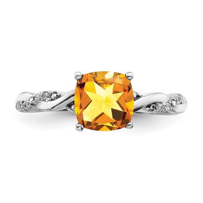 Sterling Silver Rhodium-plated Citrine and Diamond Ring Size 7