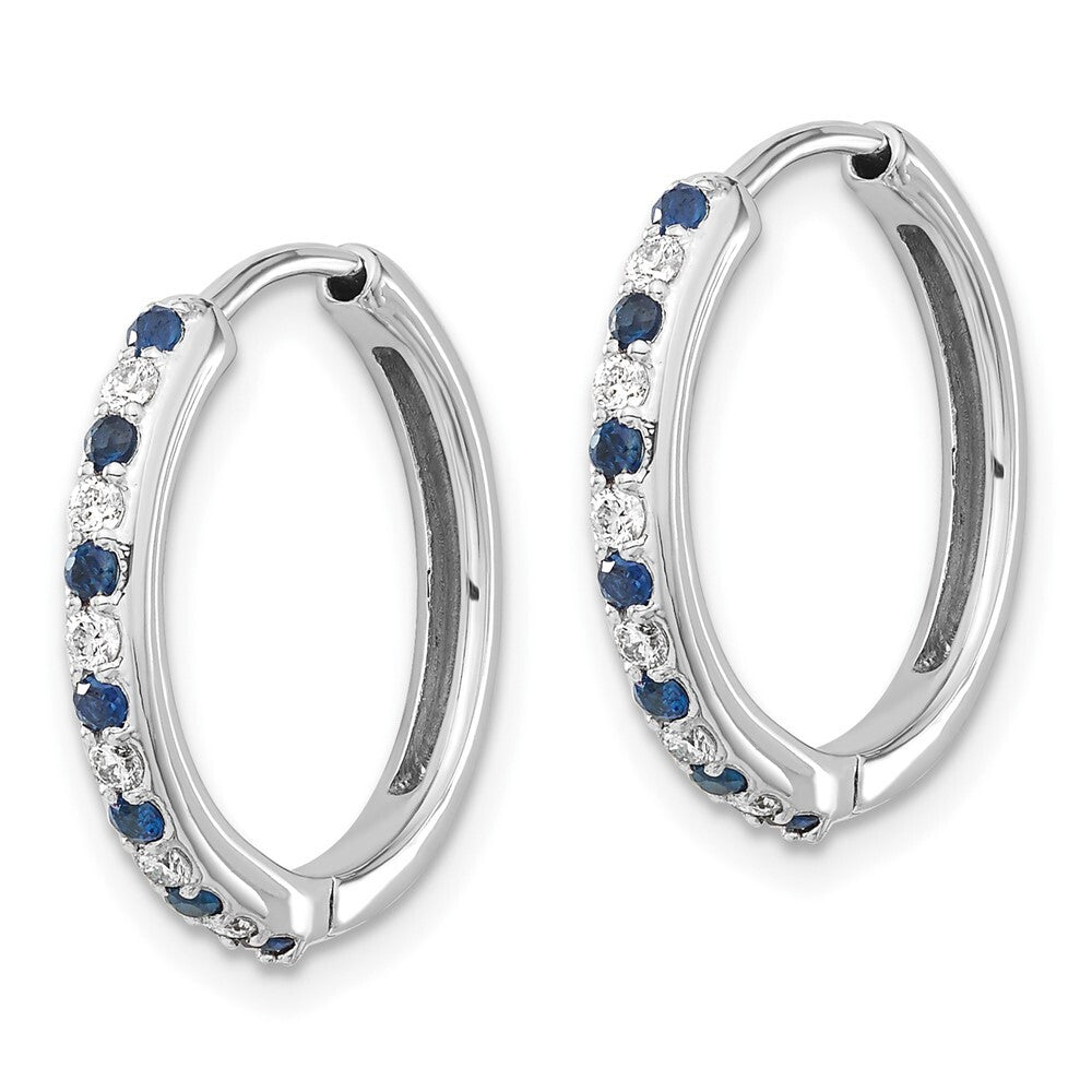 14k White Gold Diamond and Sapphire Hinged Hoop Earrings