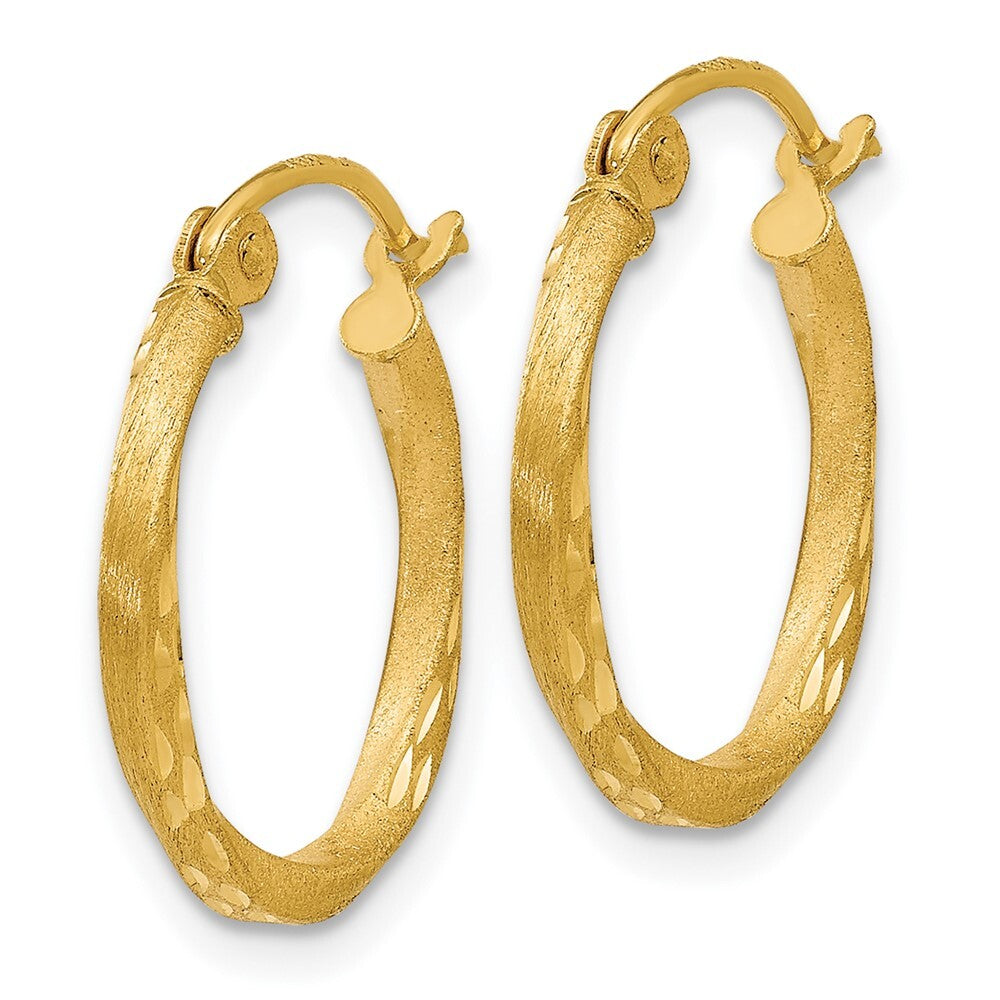 14k Yellow Gold Satin Diamond Cut Hollow Twisted Hoop Earrings Gift for Women