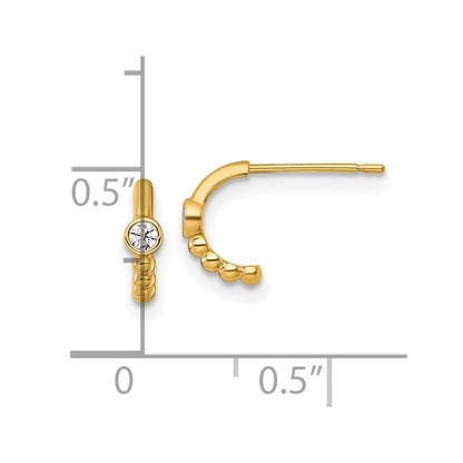 14k Yellow Gold Polished and Beaded CZ C-Hoop Earrings