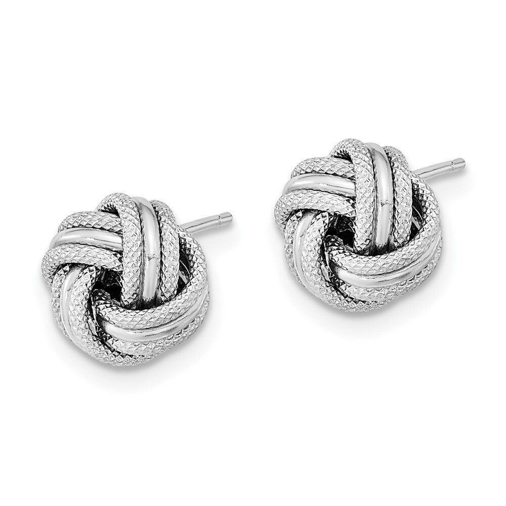 14k White Gold Polished Textured Triple Love Knot Stud Earrings Gift for Women