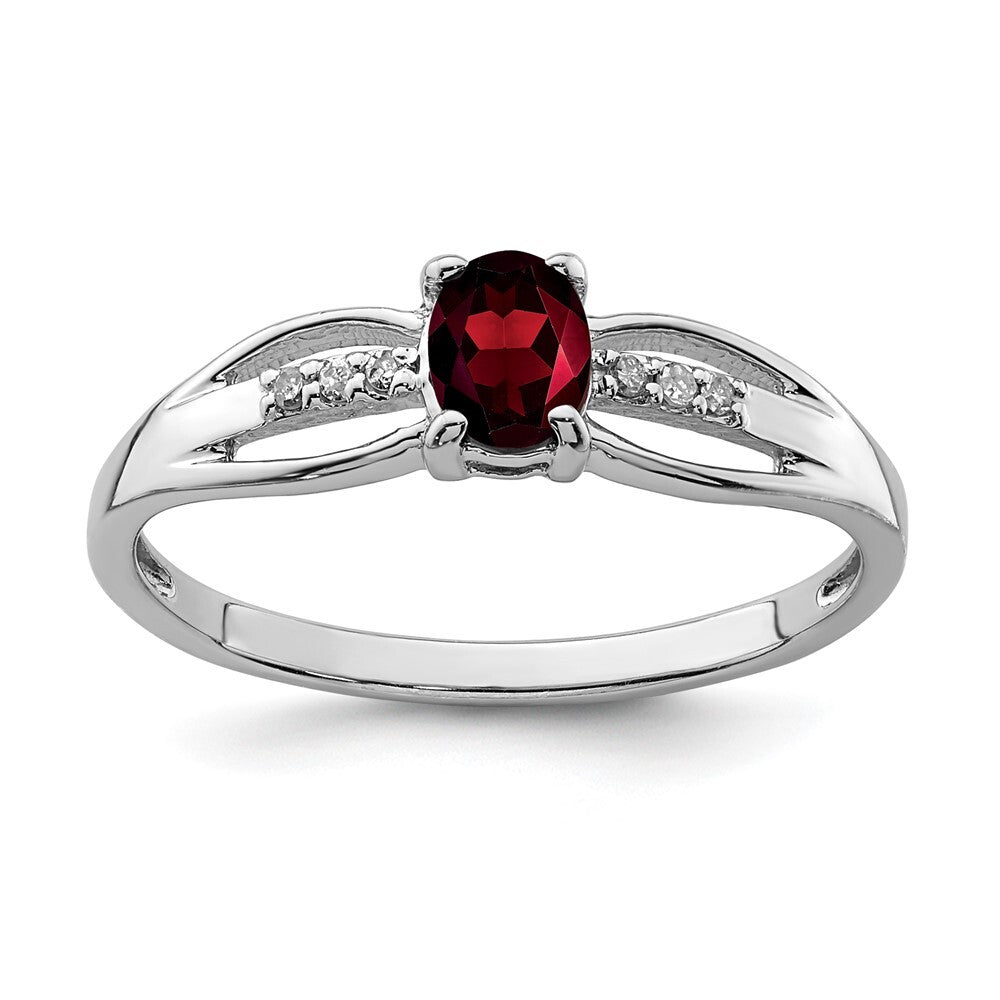 Sterling Silver Rhod-plated Diamond Garnet Ring Size 7