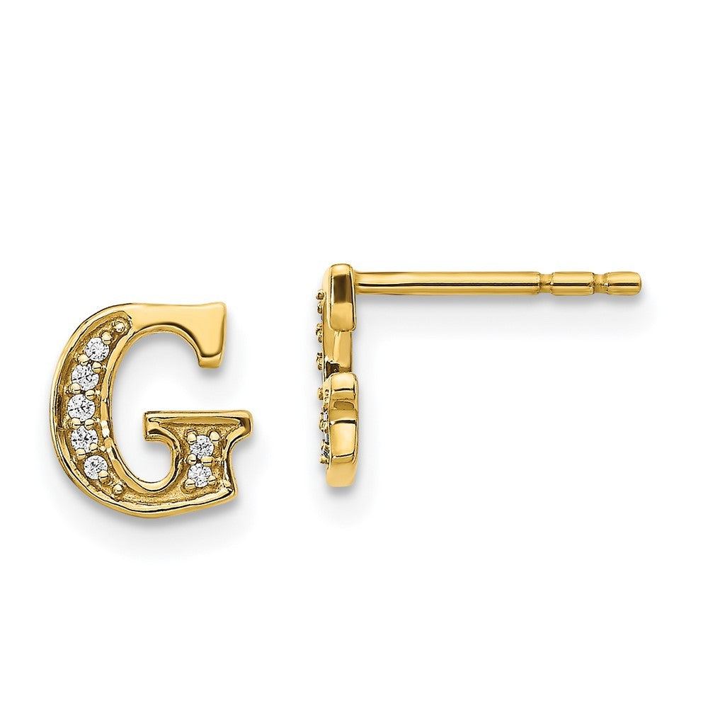 14k Yellow Gold Diamond Initial G Earrings