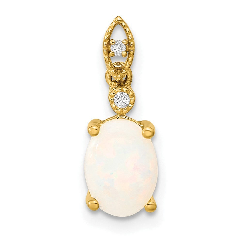 14k Yellow Gold Austrian Opal and Diamond Pendant for Women