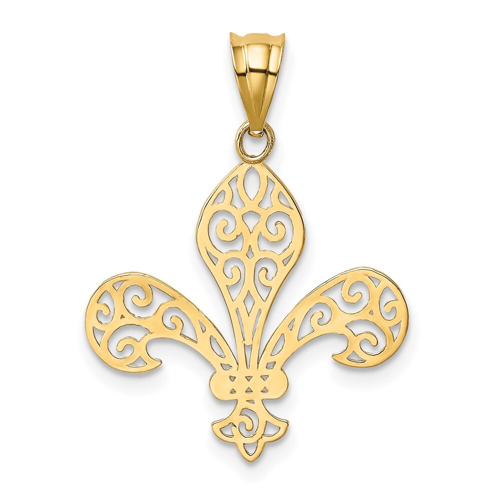 14k Yellow Gold Filigree Fleur de Lis Pendant for Women