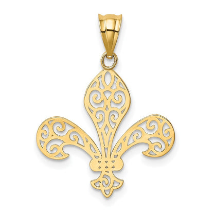 14k Yellow Gold Filigree Fleur de Lis Pendant for Women