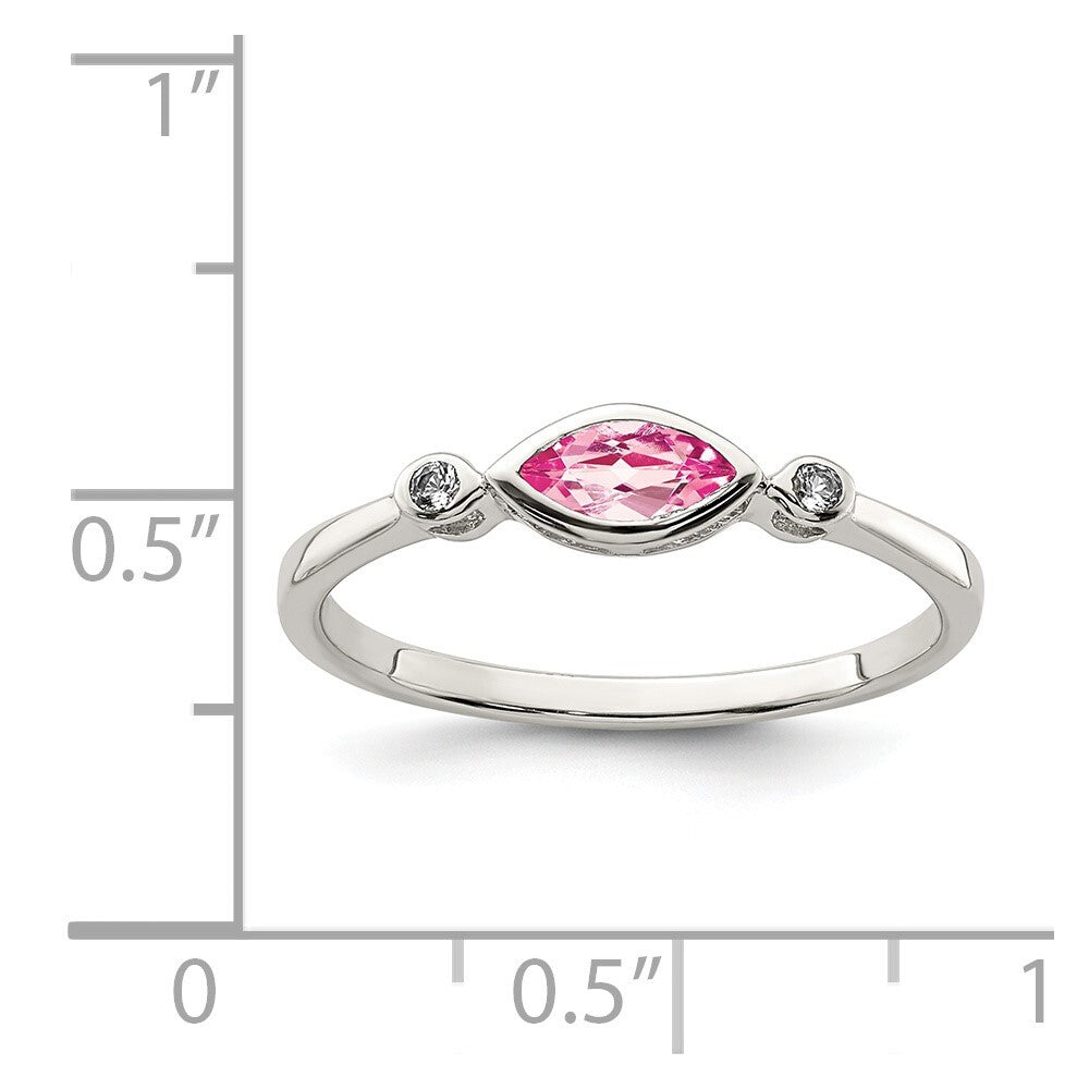 Sterling Silver Rhod-pltd Polished Pink Tourmaline/ White Topaz Ring Size 8