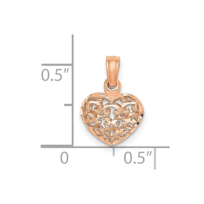 14K Rose Gold 3-D Diamond-cut Mini Puffed Heart Charm