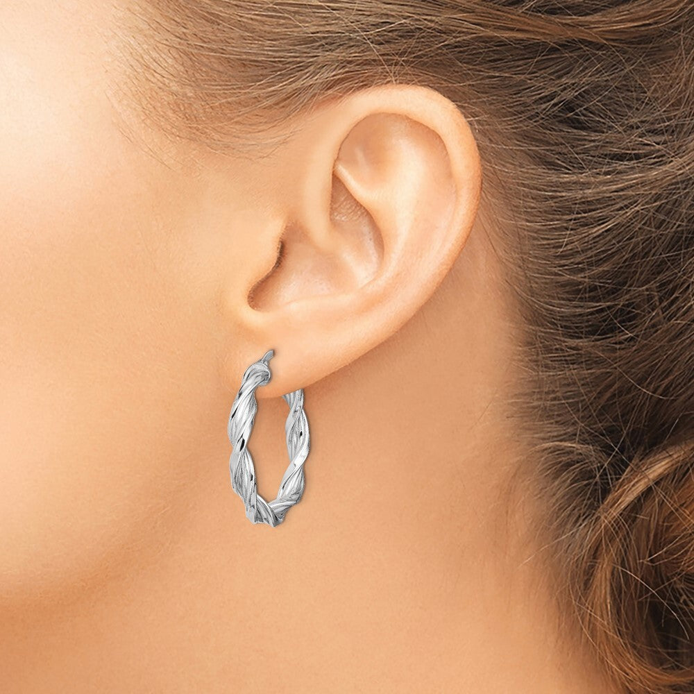 Sterling Silver Rhodium-plated 4mm Twisted Hoop Earrings