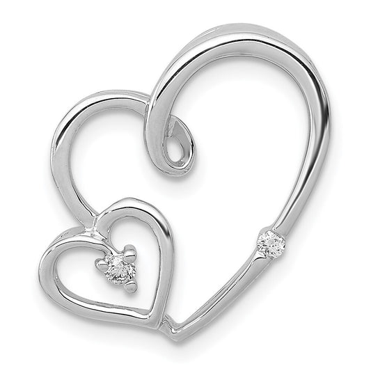 14k White Gold 1/20ct. Diamond Double Hearts Chain Slide Pendant for Women