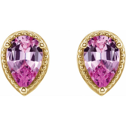 14k Yellow Gold Natural Pink Sapphire Stud Earrings  Fine Jewelry for Women