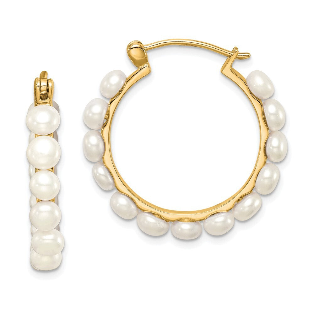 Sterling Silver Gold-plated 4-5mm Freshwater Cultured Pearl Hoop Earrings