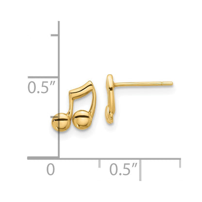 14k Yellow Gold Polished Music Notes Stud Earrings Gift for Women