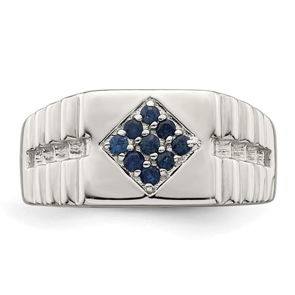Sterling Silver Rhodium-plated Men's Blue Sapphire Ring Size 10