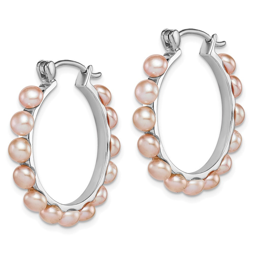 Sterling Silver 4-5mm Pink Freshwater Cultured Pearl Hoop Earrings