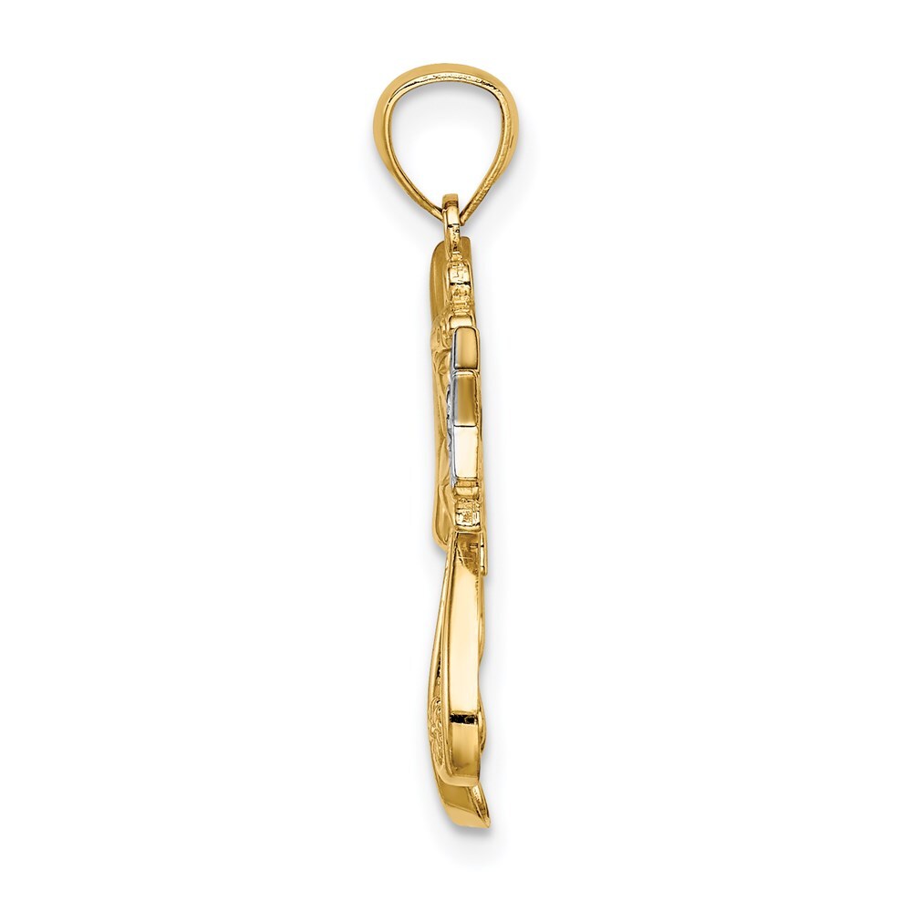 14k Yellow Gold Rhodium Diamond-Cut Angel with a Star Pendant for Women
