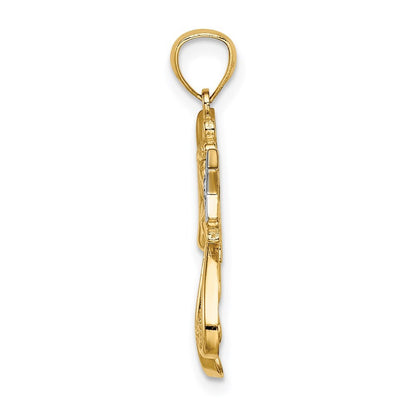 14k Yellow Gold Rhodium Diamond-Cut Angel with a Star Pendant for Women
