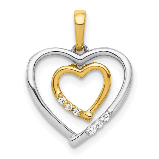 14k Two-tone Gold 14kt Two-tone Heart Charm Pendant Diamond Heart Pendant