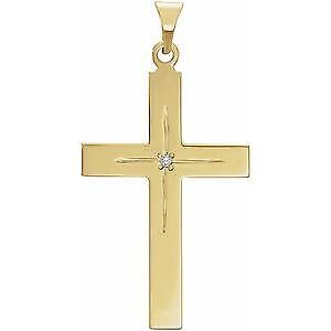 14k Yellow Gold .01 CT Natural Diamond Cross Pendant Necklace 18" for Women