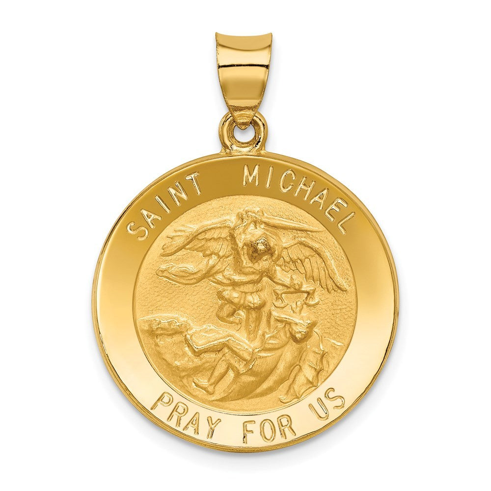 14k Yellow Gold Saint Michael Medal Hollow Pendant