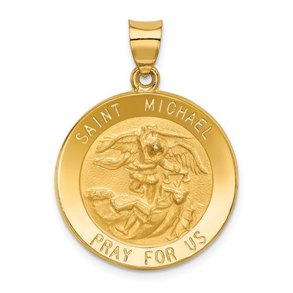 14k Yellow Gold Saint Michael Medal Hollow Pendant